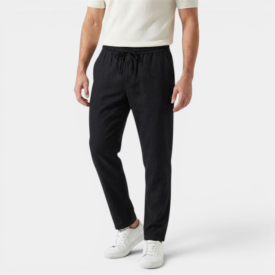 Men's Linen Cotton Trousers Tapered Drawstring Elastic Waist Breathable Holiday Beach Casual Everyday Emory