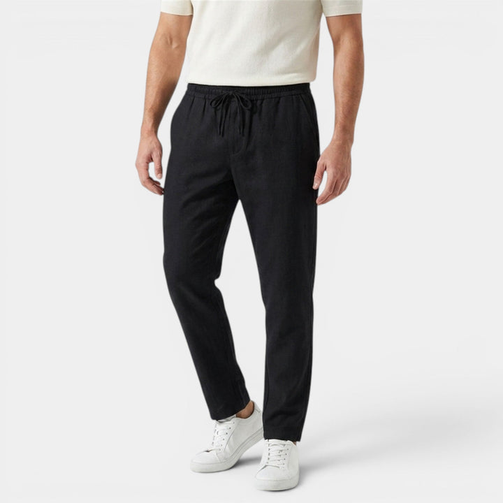 Men's Linen Cotton Trousers Tapered Drawstring Elastic Waist Breathable Holiday Beach Casual Everyday Emory