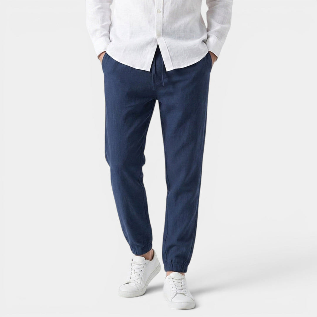 Men's Linen Cotton Trousers Tapered Drawstring Elastic Waist Breathable Holiday Beach Casual Everyday Emory