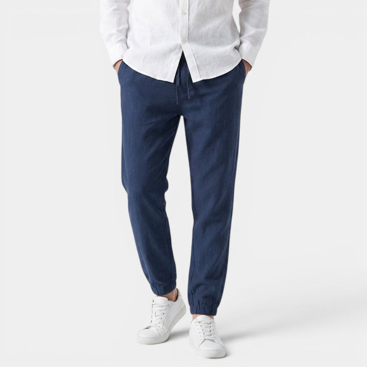 Men's Linen Cotton Trousers Tapered Drawstring Elastic Waist Breathable Holiday Beach Casual Everyday Emory