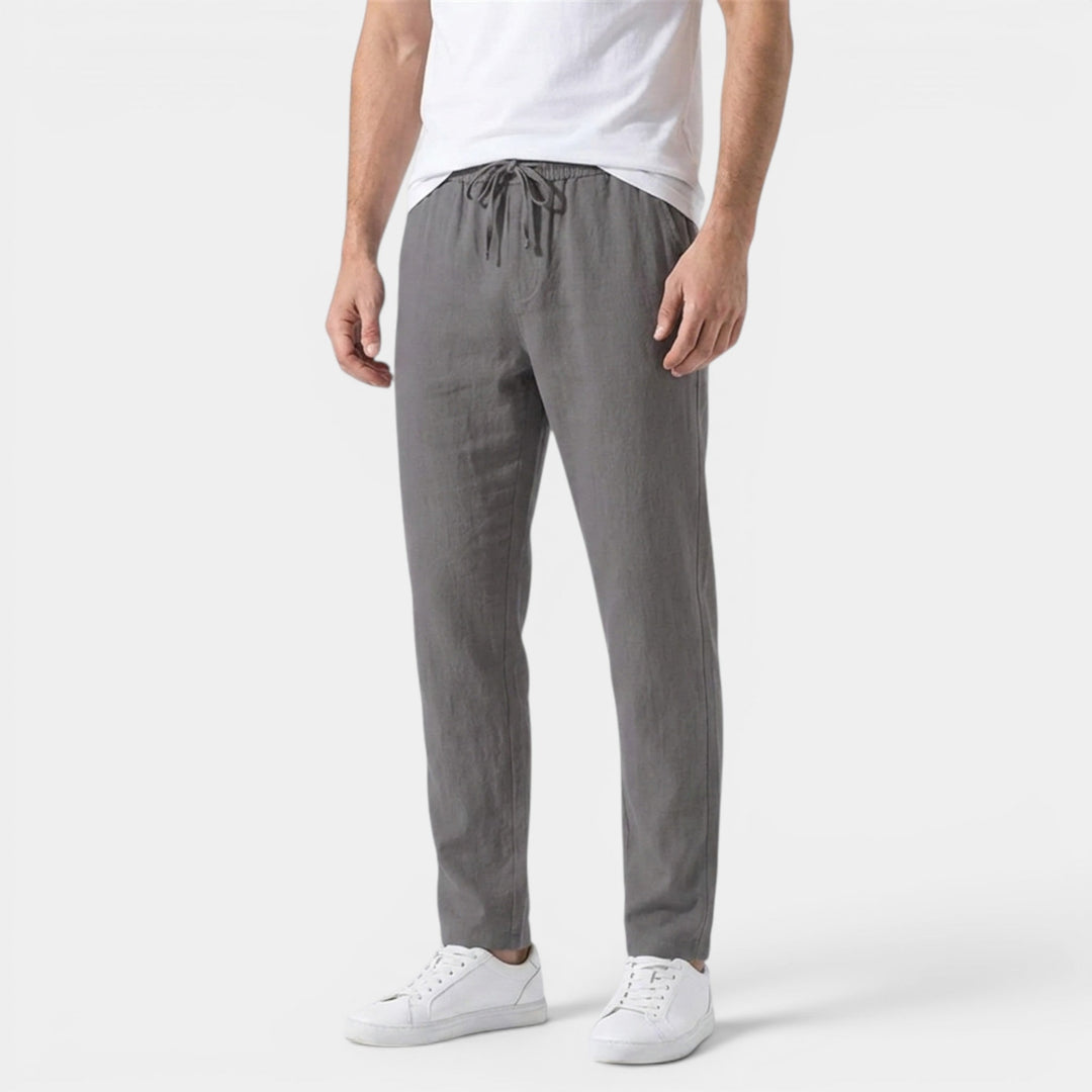 Men's Linen Cotton Trousers Tapered Drawstring Elastic Waist Breathable Holiday Beach Casual Everyday Emory