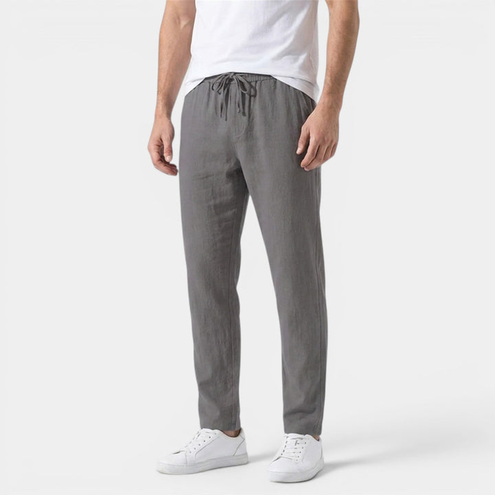 Men's Linen Cotton Trousers Tapered Drawstring Elastic Waist Breathable Holiday Beach Casual Everyday Emory