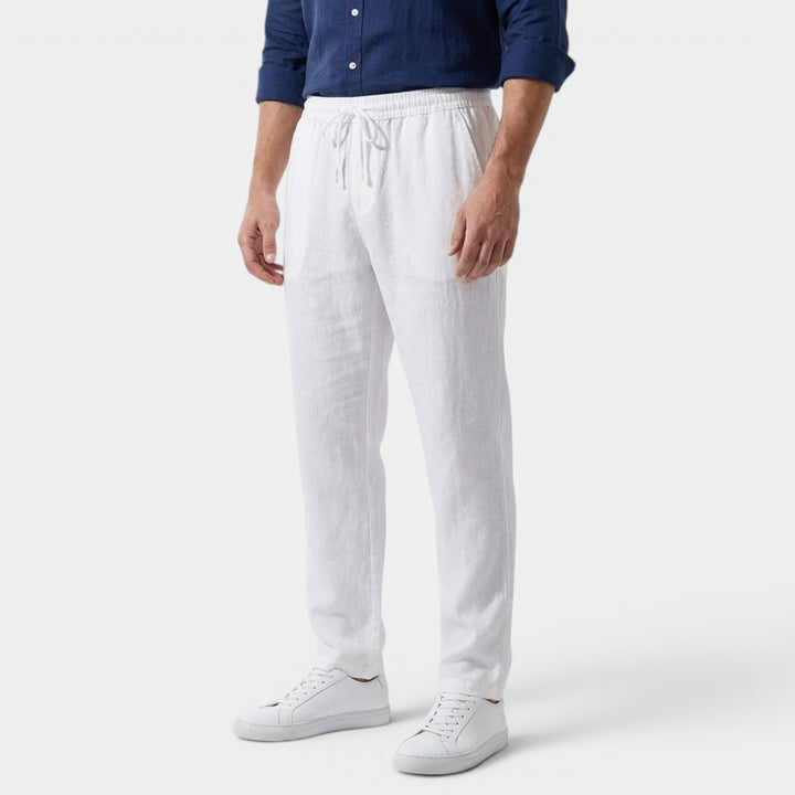 Men's Linen Cotton Trousers Tapered Drawstring Elastic Waist Breathable Holiday Beach Casual Everyday Emory
