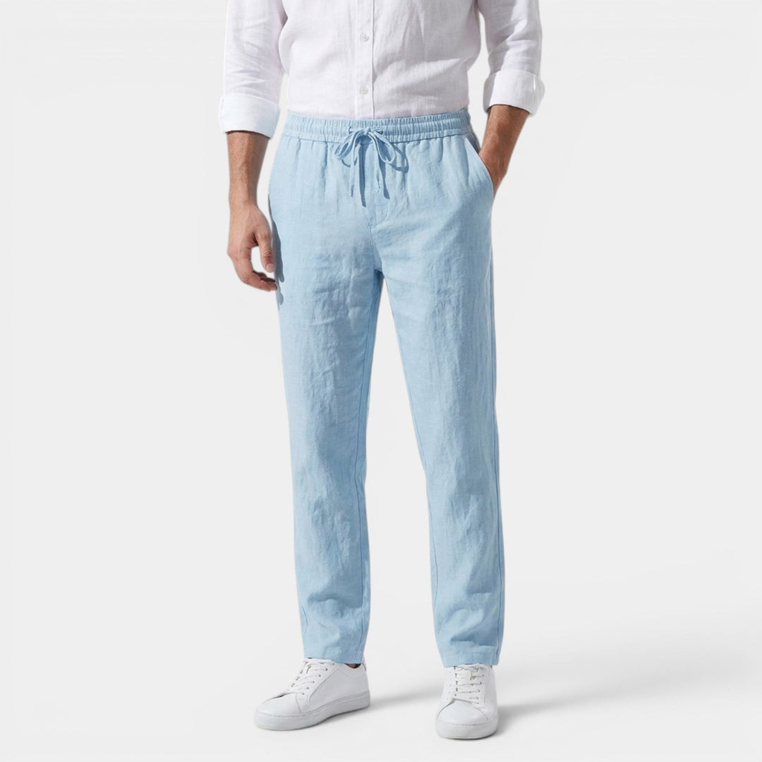 Men's Linen Cotton Trousers Tapered Drawstring Elastic Waist Breathable Holiday Beach Casual Everyday Emory