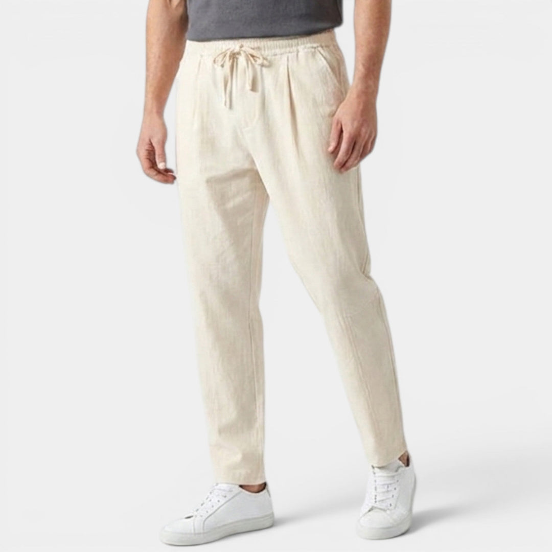 Men's Cotton Trousers Casual Comfort Tapered Flat-Front Elastic Waist Everyday Smart-Casual Relaxed Wesley
