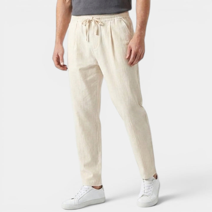 Men's Cotton Trousers Casual Comfort Tapered Flat-Front Elastic Waist Everyday Smart-Casual Relaxed Wesley