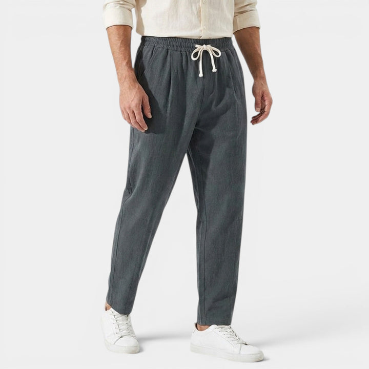Men's Cotton Trousers Casual Comfort Tapered Flat-Front Elastic Waist Everyday Smart-Casual Relaxed Wesley
