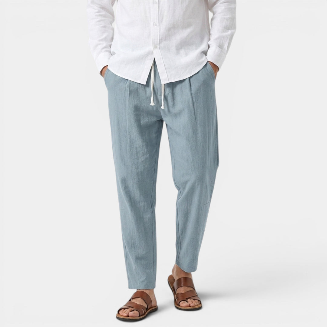 Men's Cotton Trousers Casual Comfort Tapered Flat-Front Elastic Waist Everyday Smart-Casual Relaxed Wesley