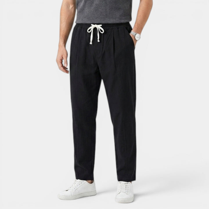 Men's Cotton Trousers Casual Comfort Tapered Flat-Front Elastic Waist Everyday Smart-Casual Relaxed Wesley