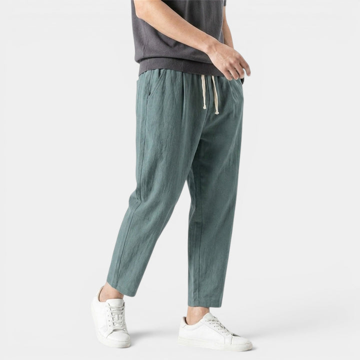 Men's Cotton Trousers Casual Comfort Tapered Flat-Front Elastic Waist Everyday Smart-Casual Relaxed Wesley