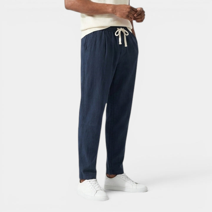 Men's Cotton Trousers Casual Comfort Tapered Flat-Front Elastic Waist Everyday Smart-Casual Relaxed Wesley