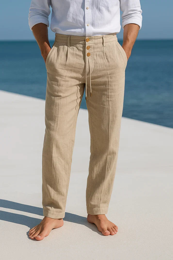 Men's Drawstring Trousers Straight Leg Button-Fly Elastic Waist Casual Everyday Relaxed Smart-Casual Alaric