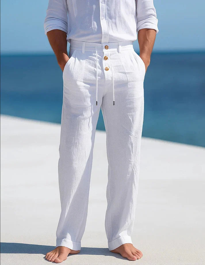 Men's Drawstring Trousers Straight Leg Button-Fly Elastic Waist Casual Everyday Relaxed Smart-Casual Alaric