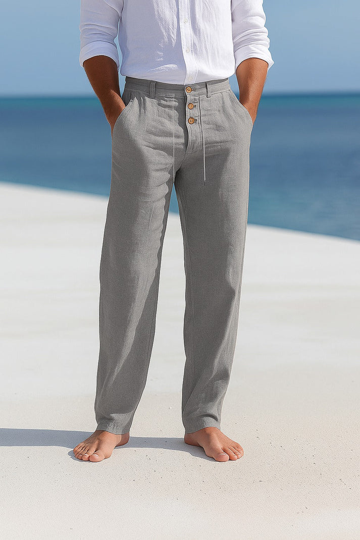 Men's Drawstring Trousers Straight Leg Button-Fly Elastic Waist Casual Everyday Relaxed Smart-Casual Alaric