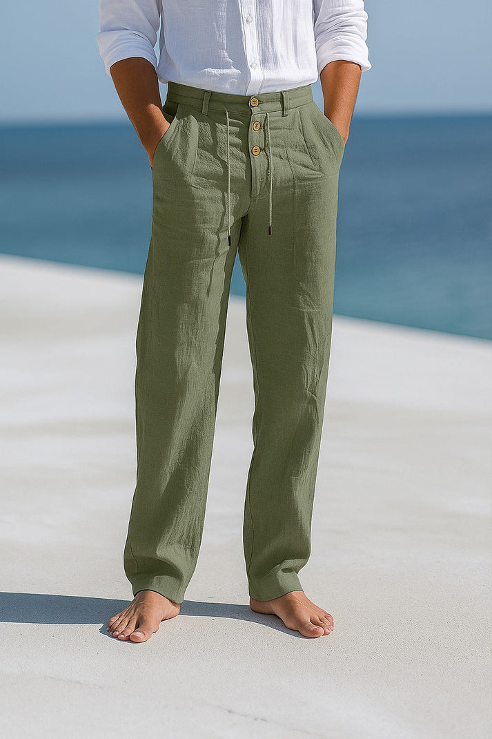 Men's Drawstring Trousers Straight Leg Button-Fly Elastic Waist Casual Everyday Relaxed Smart-Casual Alaric