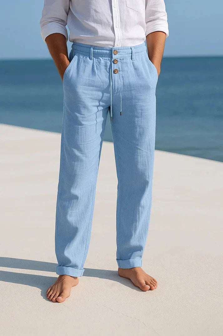 Men's Drawstring Trousers Straight Leg Button-Fly Elastic Waist Casual Everyday Relaxed Smart-Casual Alaric