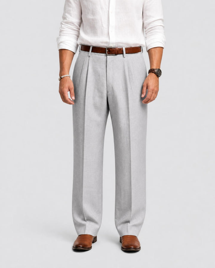 Men's Classic Pleated Trousers Regular Fit Smart-Casual Everyday Office