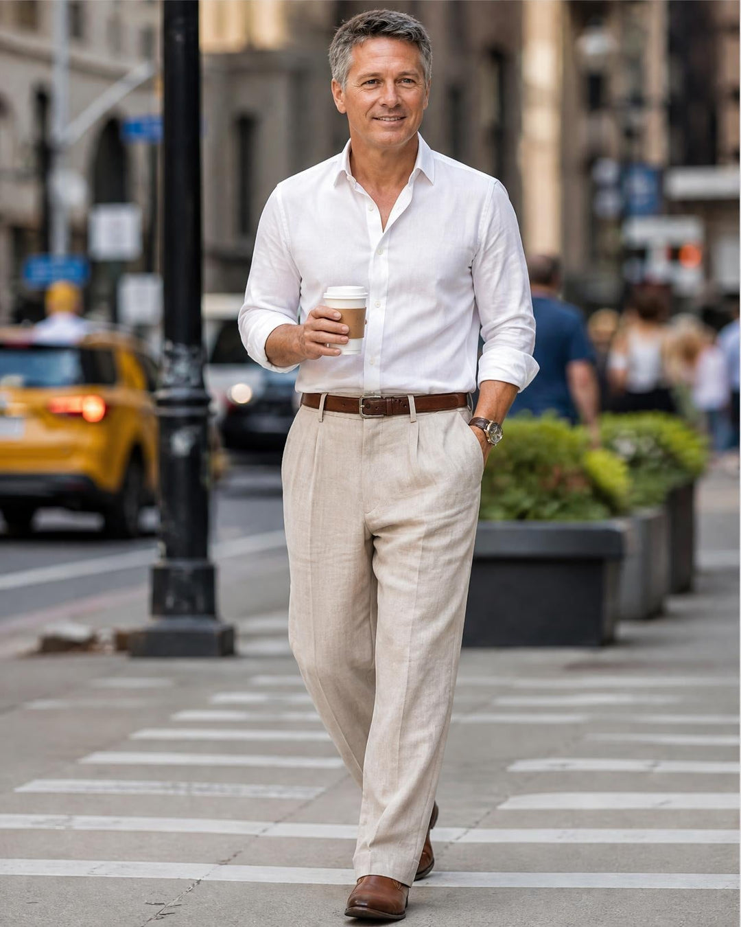 Men's Classic Pleated Trousers Regular Fit Smart-Casual Everyday Office