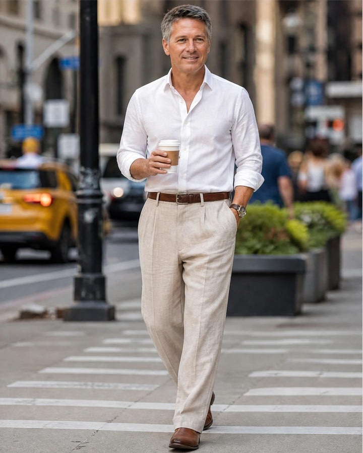 Men's Classic Pleated Trousers Regular Fit Smart-Casual Everyday Office