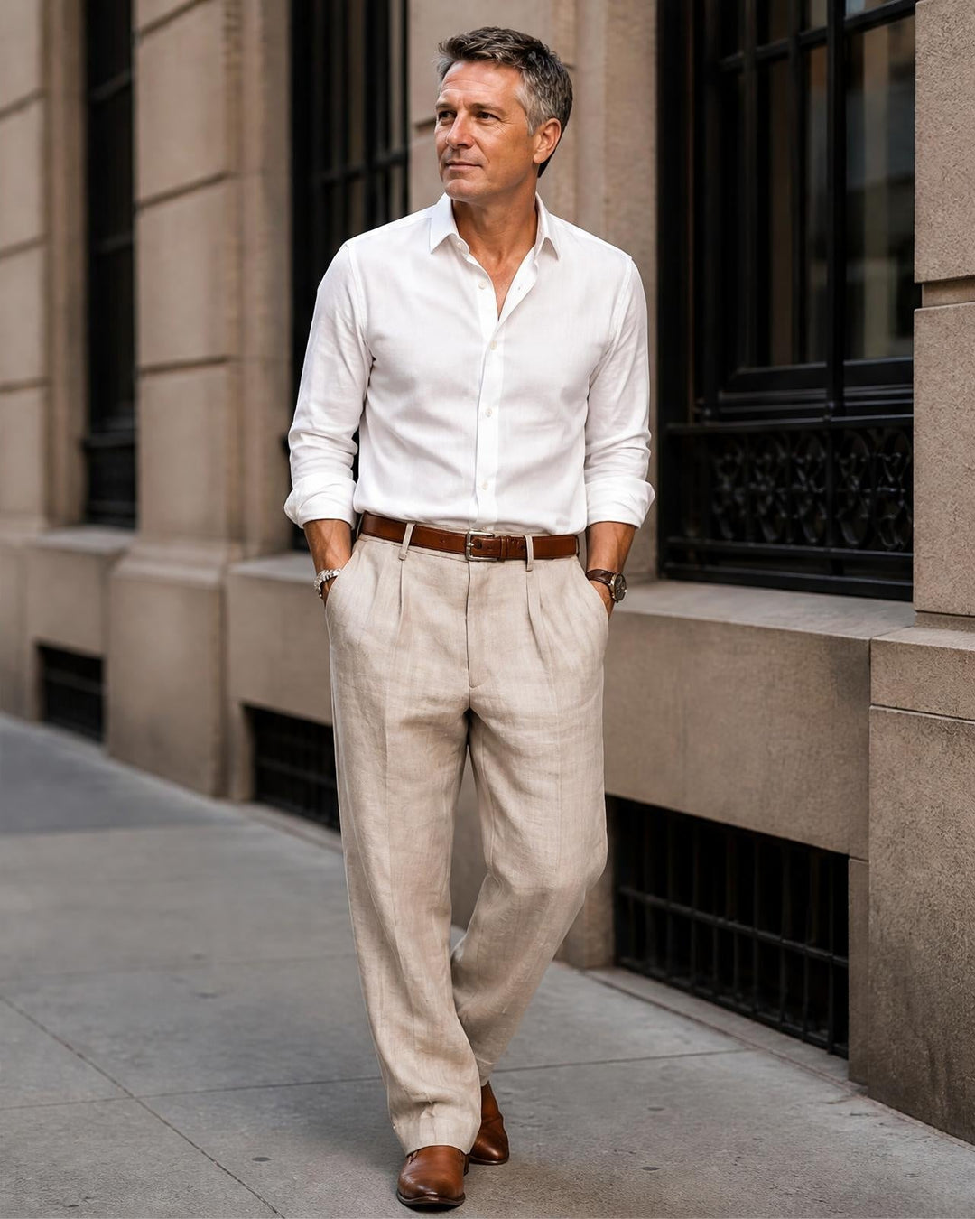 Men's Classic Pleated Trousers Regular Fit Smart-Casual Everyday Office