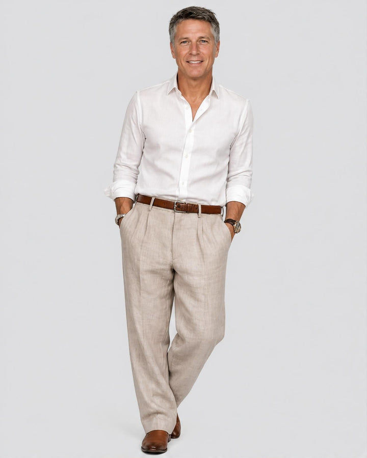 Men's Classic Pleated Trousers Regular Fit Smart-Casual Everyday Office