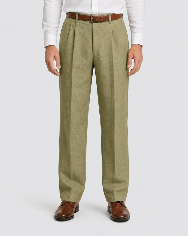 Men's Classic Pleated Trousers Regular Fit Smart-Casual Everyday Office