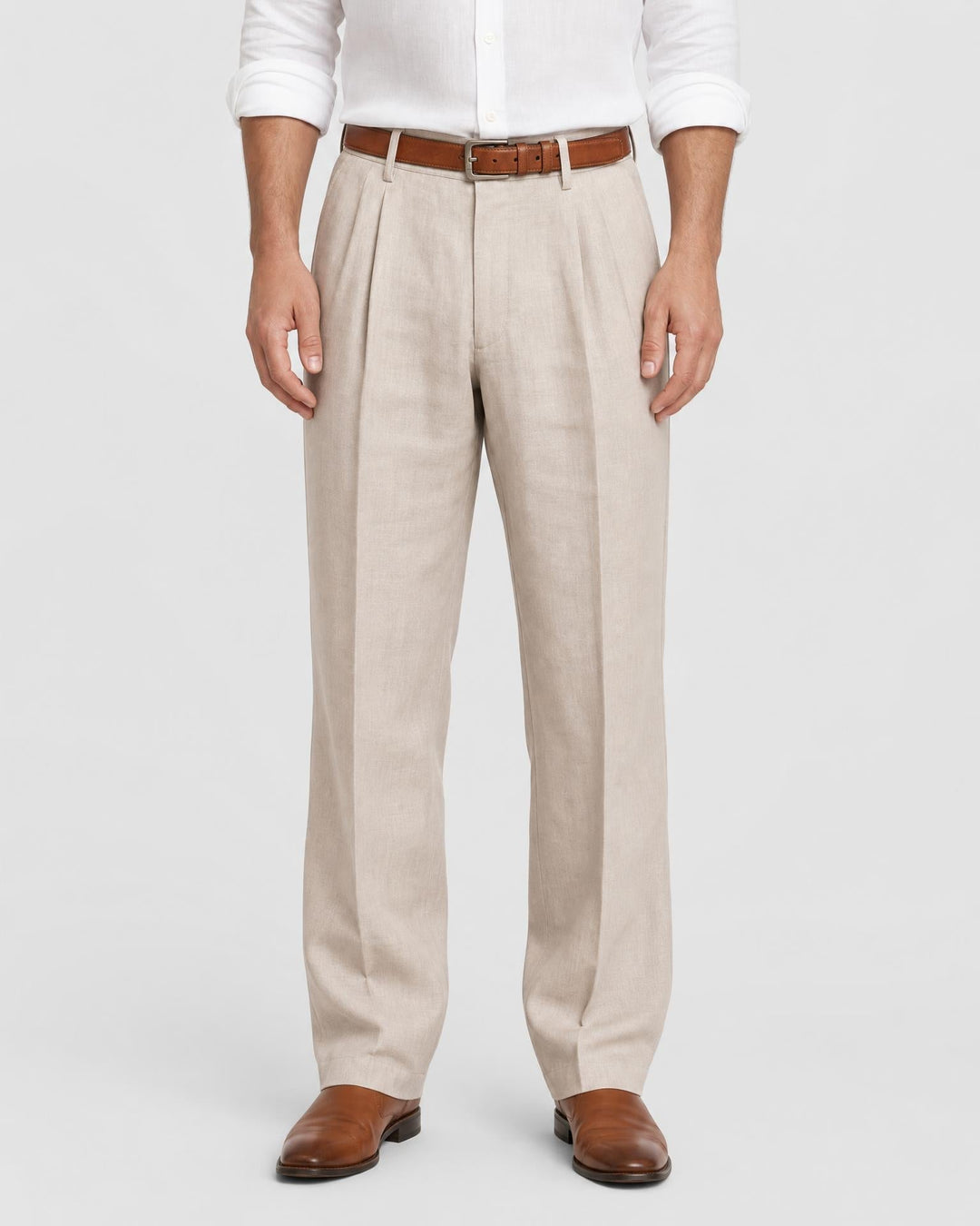 Men's Classic Pleated Trousers Regular Fit Smart-Casual Everyday Office
