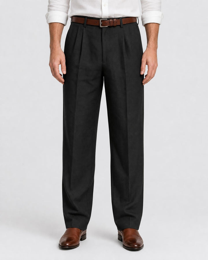 Men's Classic Pleated Trousers Regular Fit Smart-Casual Everyday Office