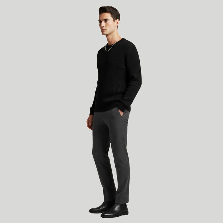 Men's Ribbed Knit Jumper Crew Neck Knitted Pullover Casual Autumn Winter Warm Layering Everyday Max