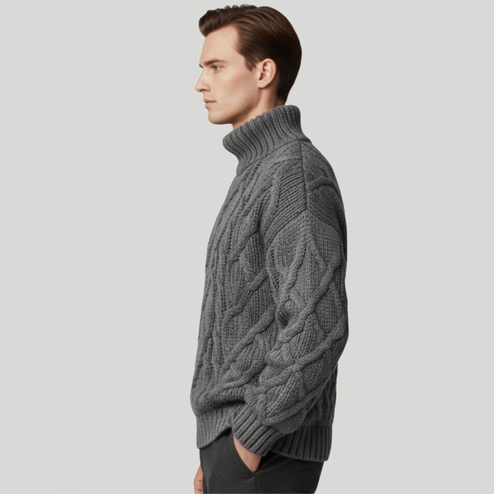 Men's Cable Knit Jumper Turtleneck Roll Neck Chunky Knitted Casual Autumn Winter Warm Layering Jack