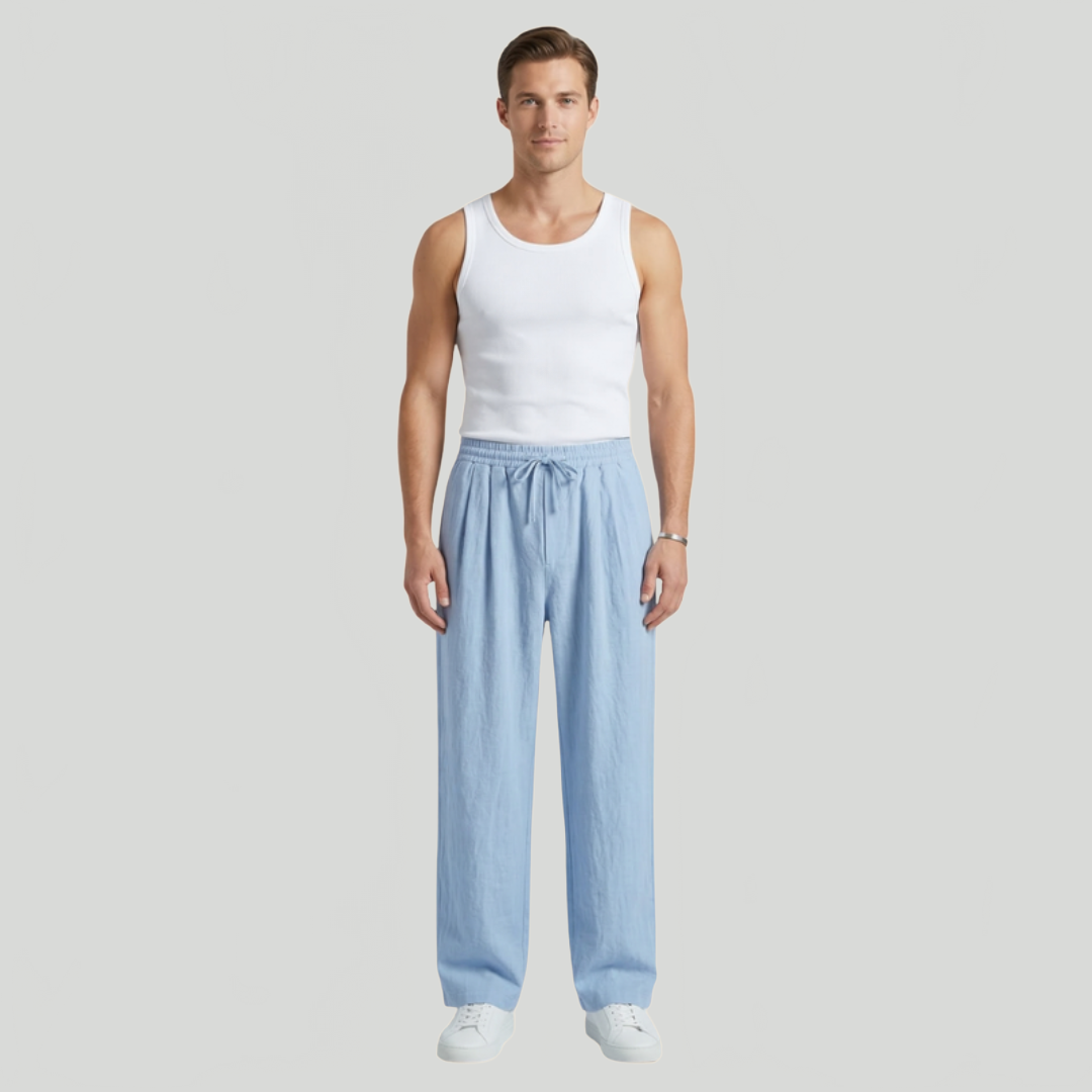 Men's Relaxed Drawstring Trousers Loose Fit Elastic Waist Casual Summer Everyday Lounge Oliver