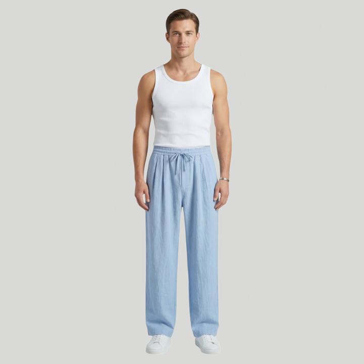 Men's Relaxed Drawstring Trousers Loose Fit Elastic Waist Casual Summer Everyday Lounge Oliver