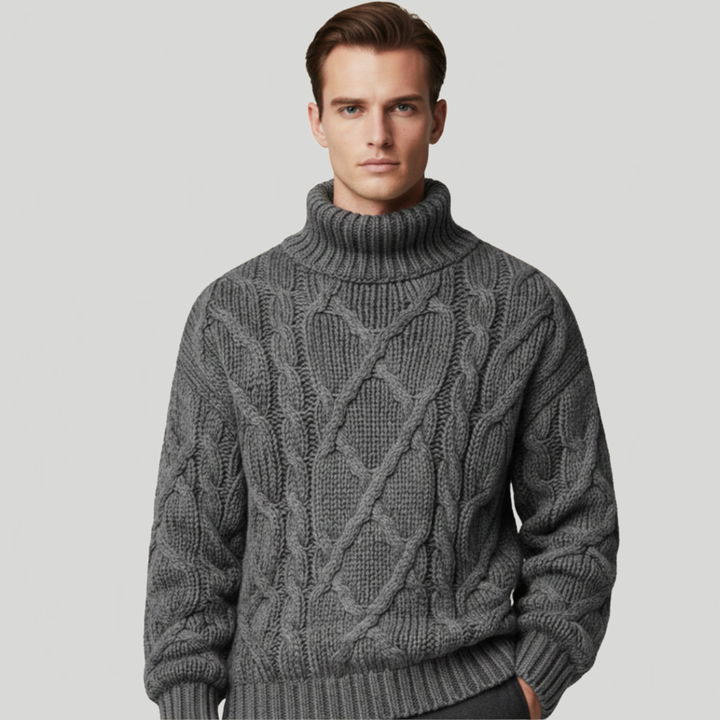 Men's Cable Knit Jumper Turtleneck Roll Neck Chunky Knitted Casual Autumn Winter Warm Layering Jack