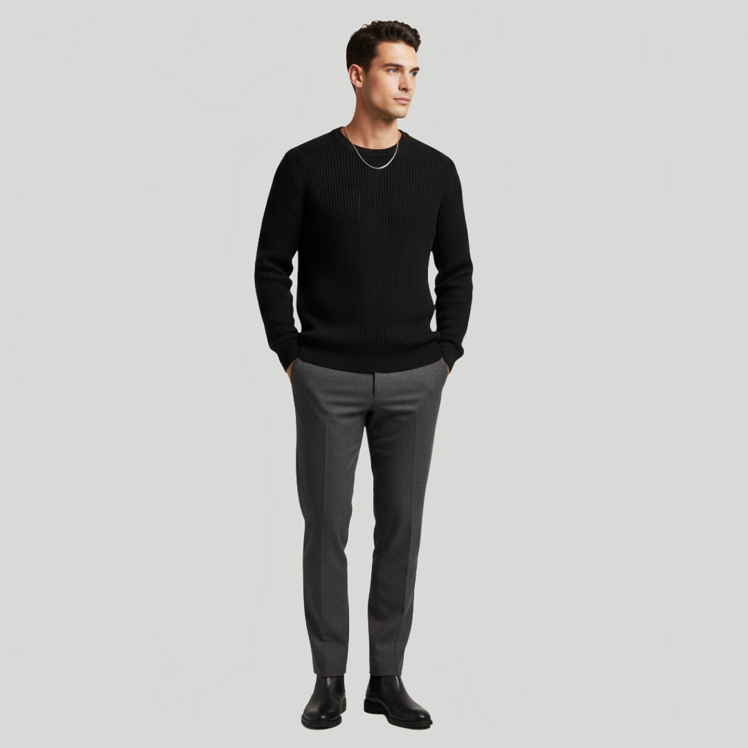 Men's Ribbed Knit Jumper Crew Neck Knitted Pullover Casual Autumn Winter Warm Layering Everyday Max