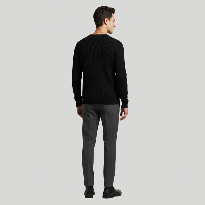 Men's Ribbed Knit Jumper Crew Neck Knitted Pullover Casual Autumn Winter Warm Layering Everyday Max