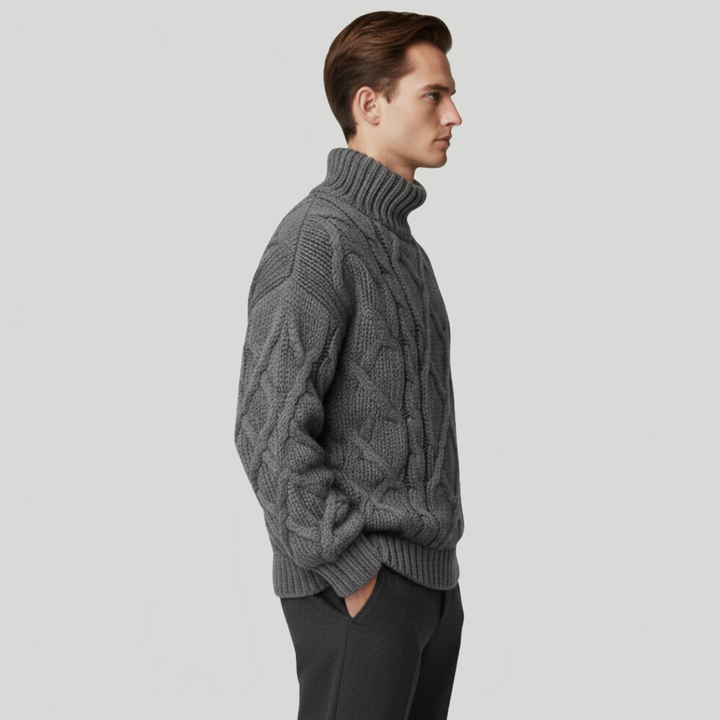 Men's Cable Knit Jumper Turtleneck Roll Neck Chunky Knitted Casual Autumn Winter Warm Layering Jack