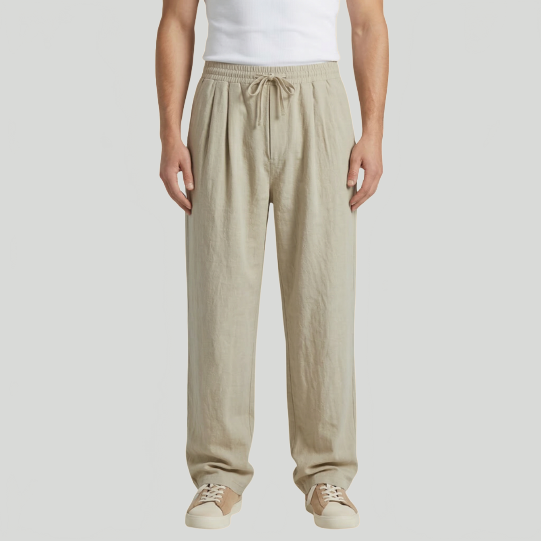 Men's Relaxed Drawstring Trousers Loose Fit Elastic Waist Casual Summer Everyday Lounge Oliver