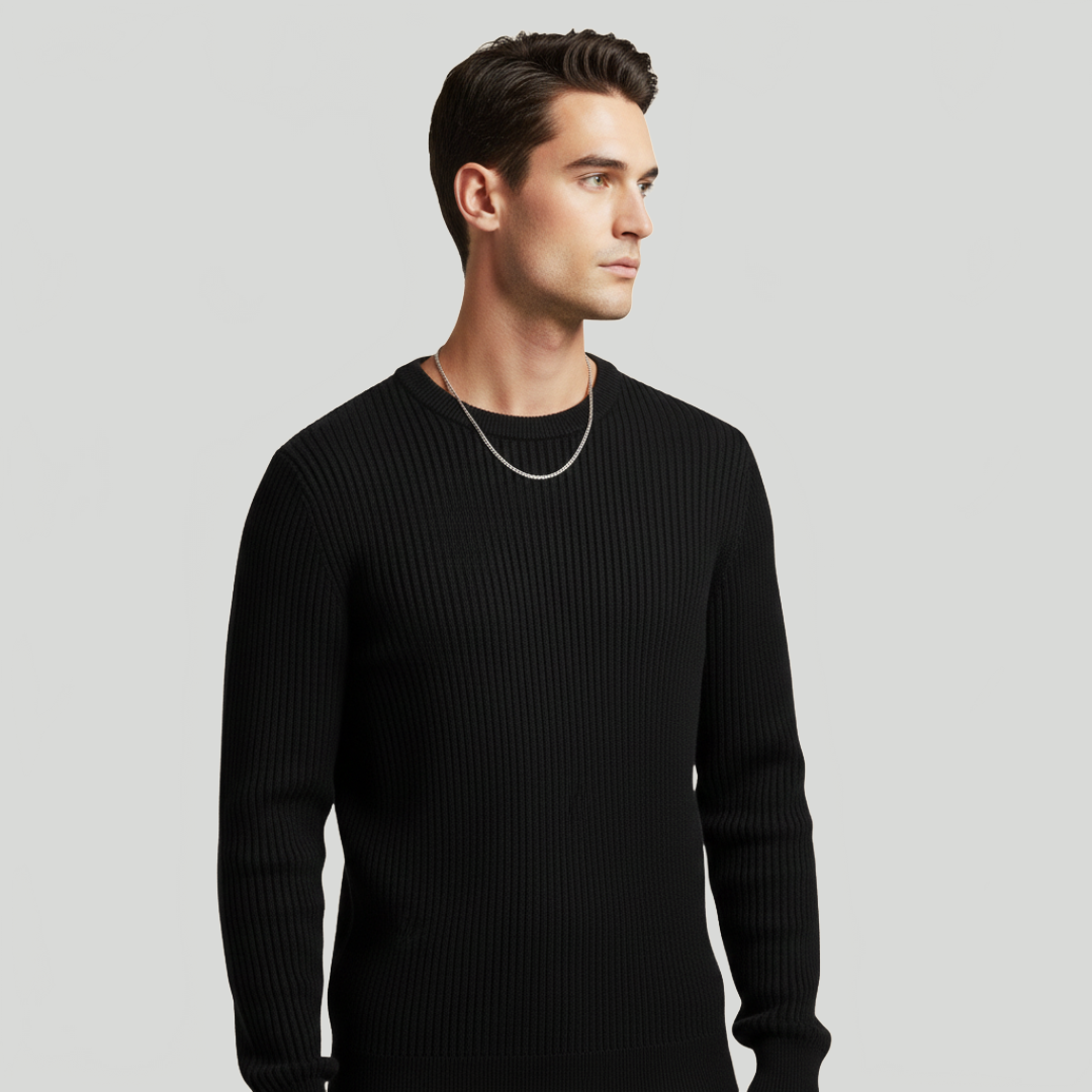 Men's Ribbed Knit Jumper Crew Neck Knitted Pullover Casual Autumn Winter Warm Layering Everyday Max
