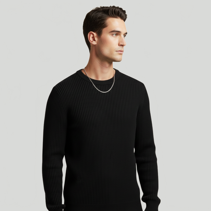 Men's Ribbed Knit Jumper Crew Neck Knitted Pullover Casual Autumn Winter Warm Layering Everyday Max