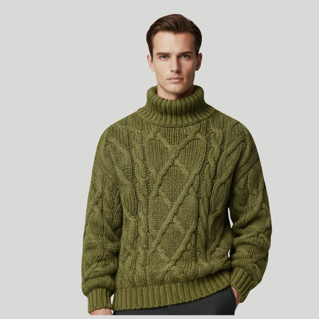 Men's Cable Knit Jumper Turtleneck Roll Neck Chunky Knitted Casual Autumn Winter Warm Layering Jack