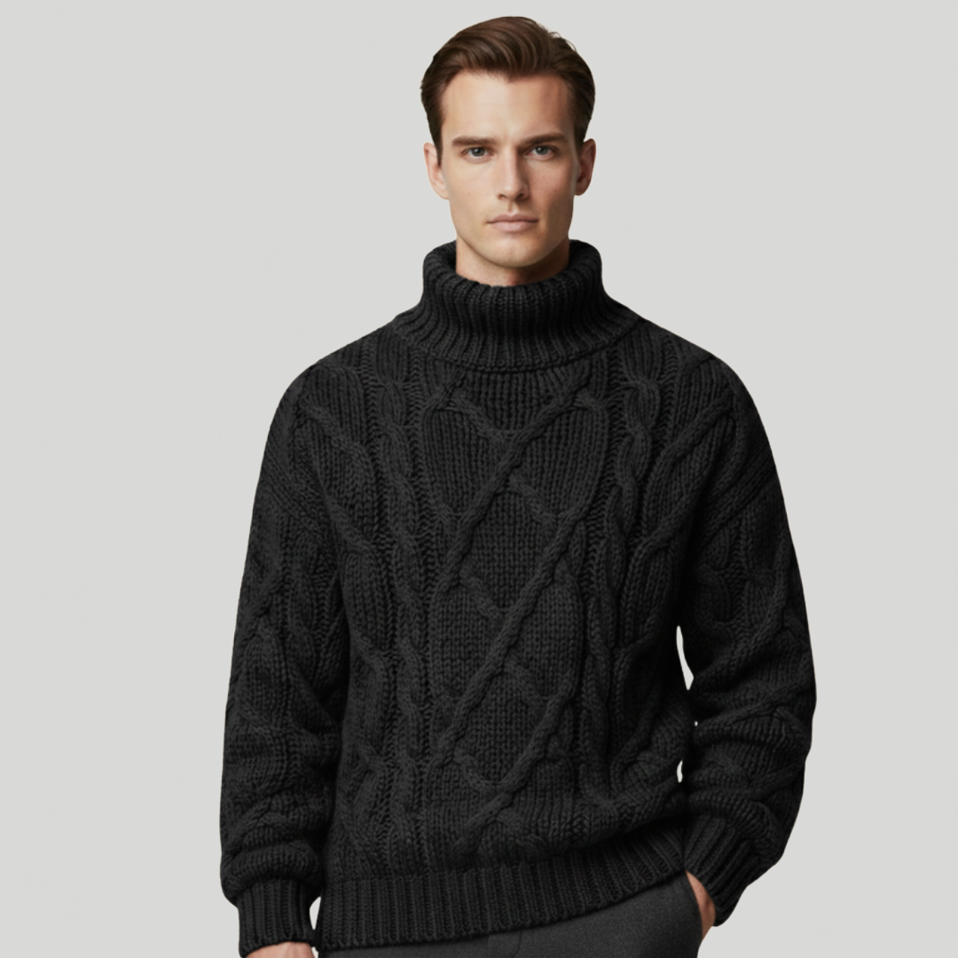 Men's Cable Knit Jumper Turtleneck Roll Neck Chunky Knitted Casual Autumn Winter Warm Layering Jack