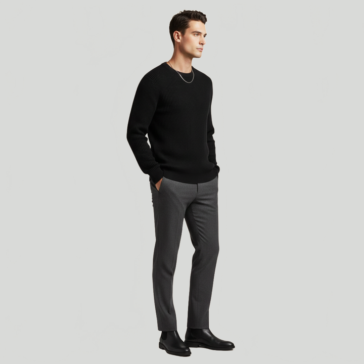 Men's Ribbed Knit Jumper Crew Neck Knitted Pullover Casual Autumn Winter Warm Layering Everyday Max