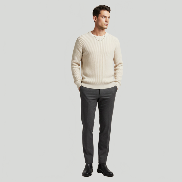 Men's Ribbed Knit Jumper Crew Neck Knitted Pullover Casual Autumn Winter Warm Layering Everyday Max