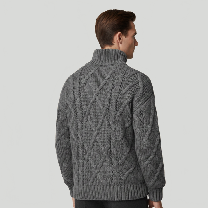 Men's Cable Knit Jumper Turtleneck Roll Neck Chunky Knitted Casual Autumn Winter Warm Layering Jack