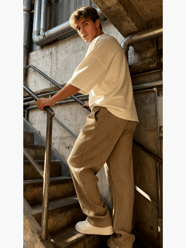 Men's Wide-Leg Pants Baggy Stretch Waist Relaxed Fit Casual Everyday