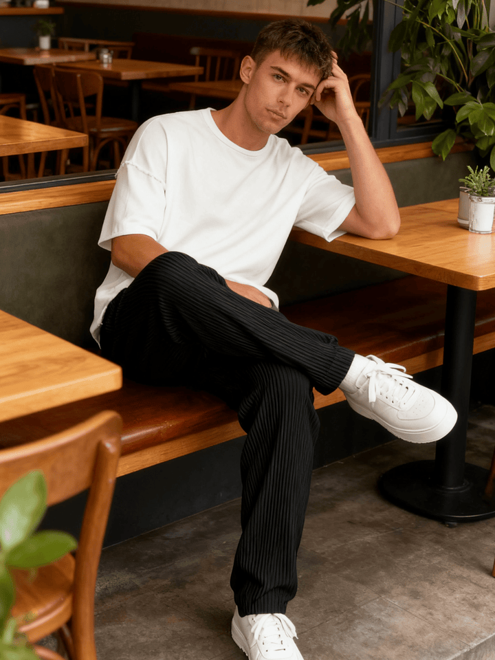 Men's Wide-Leg Pants Baggy Stretch Waist Relaxed Fit Casual Everyday