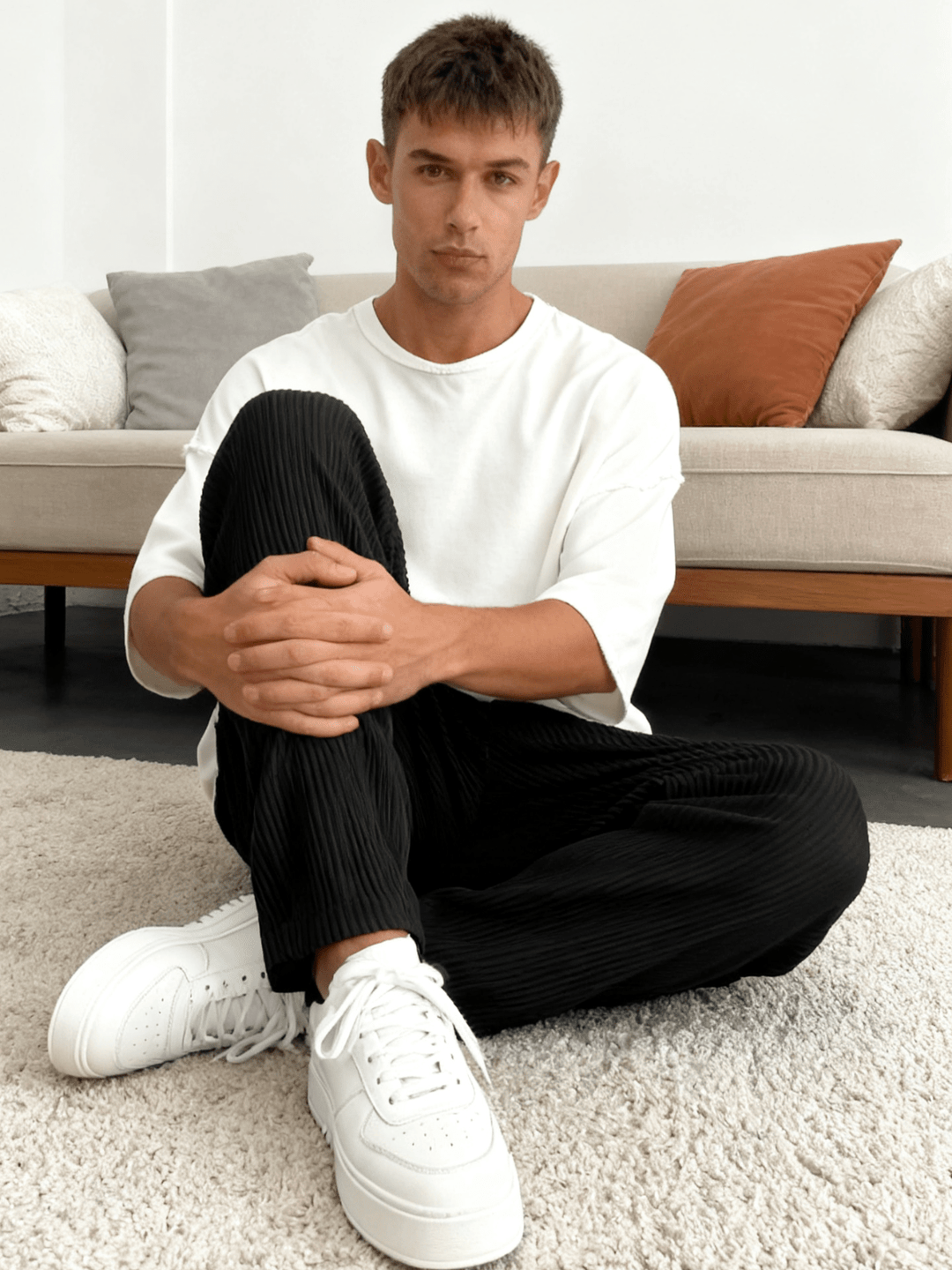 Men's Wide-Leg Pants Baggy Stretch Waist Relaxed Fit Casual Everyday