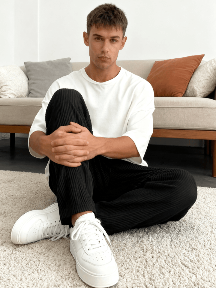 Men's Wide-Leg Pants Baggy Stretch Waist Relaxed Fit Casual Everyday