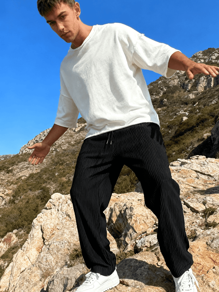 Men's Wide-Leg Pants Baggy Stretch Waist Relaxed Fit Casual Everyday