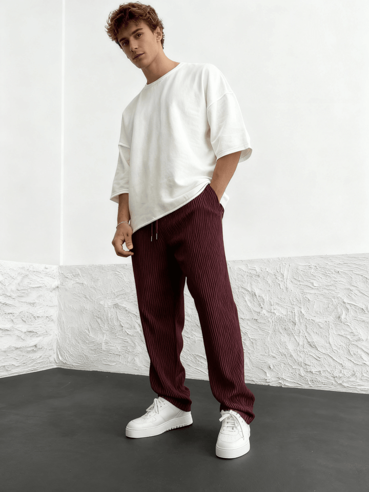 Men's Wide-Leg Pants Baggy Stretch Waist Relaxed Fit Casual Everyday